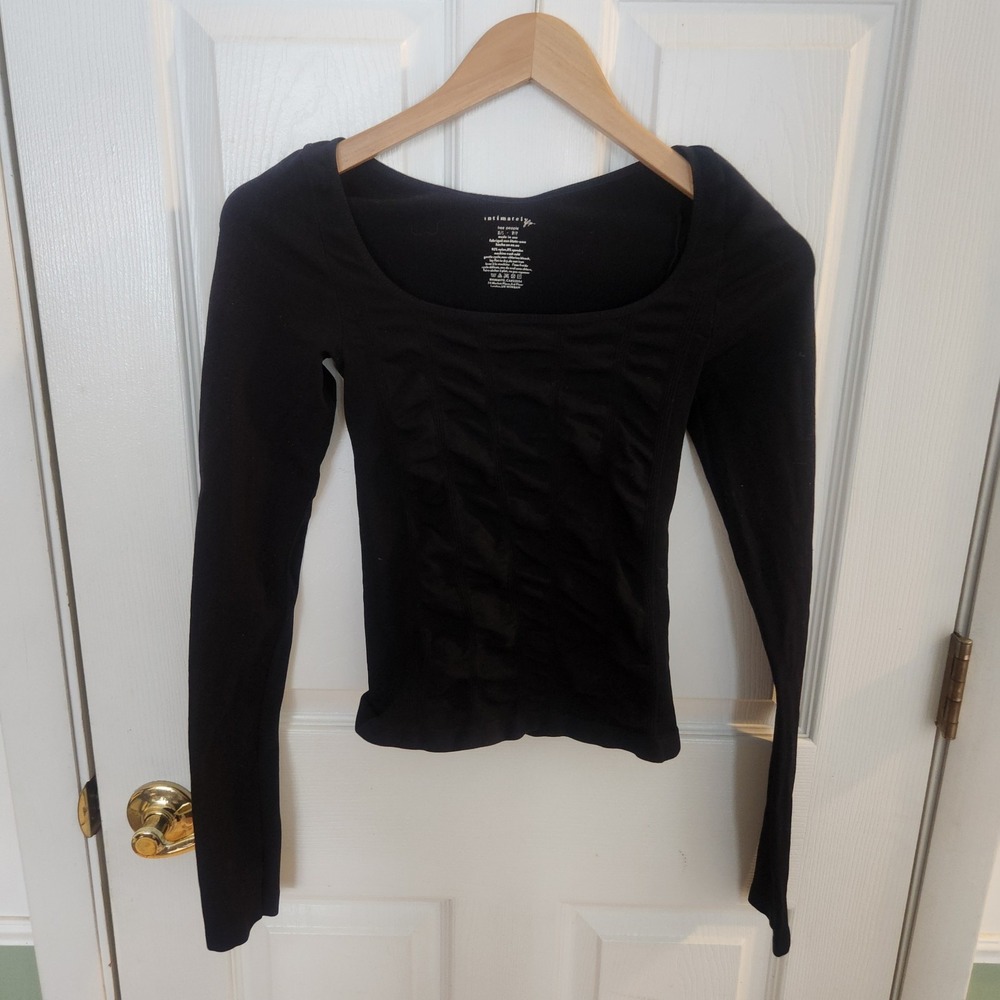 Free People Intimately Sz XS/S Stay Here Seamless Long Sleeve Tee Black Stretch